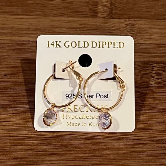 Earrings Golden Huggie Hoop / Crystal Charms Fashion Drop Dangle Earrings Royal - Picture 6 of 6